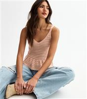 Women's Pink Open Knit V-Neck Peplum Vest New Look