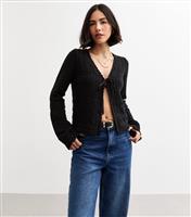 Women's Black Open Stitchy Knit Tie Front Cardigan New Look
