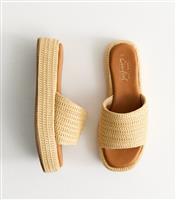 Women's Cream Raffia And Faux Leather Platform Mules Vegan New Look