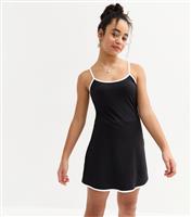 Girls' Black Piped Trim Mini Dress New Look