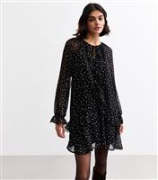Women's Black Floral Print Ruffled Mini Dress New Look
