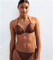 Women's Dark Brown Halterneck Triangle Bikini Top New Look