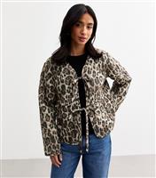 Women's Petite Brown Leopard Print Quilted Jacket New Look