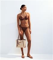 Women's Dark Brown Side Tie Bikini Bottoms New Look