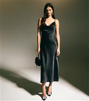Women's Black Cowl Neck Satin Midi Dress New Look