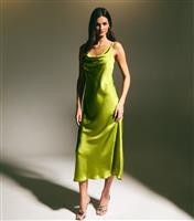 Women's Green Cowl Neck Satin Midi Dress New Look