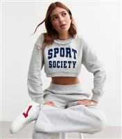Girls' Dark Grey Appliqu Logo Cropped Sweatshirt New Look