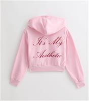 Girls' Pink It's My Aesthetic Slogan Zip Up Hoodie New Look