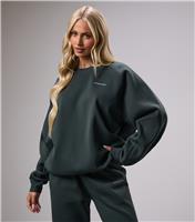 Women's Dark Khaki 365 Logo Embroidered Crew Neck Sweatshirt Gym King New Look