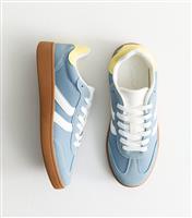 Women's Blue Panelled Faux Suede Contrast Trim Trainers New Look