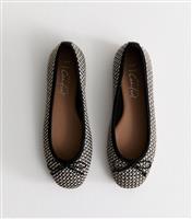 Women's Wide Fit Black Raffia Look Bow Detail Ballerina Pumps New Look