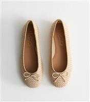 Women's Wide Fit Off White Raffia Look Bow Detail Ballerina Pumps New Look