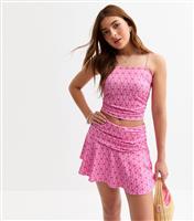 Girls' Pink Printed Ruched Side Strappy Cami Top New Look