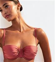 Women's Dark Pink Underwired Ruched Bikini Top New Look