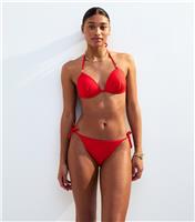Women's Red Wave Textured Beaded Halterneck Bikini Top New Look