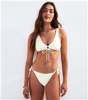 Women's Cream Textured Wave Tie Side Bikini Bottoms New Look