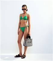Women's Green Wave Textured Tie Side Bikini Bottoms New Look