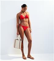 Women's Red Wave Textured Tie Side Bikini Bottoms New Look