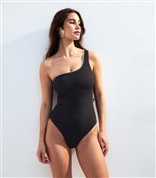 Women's Black Tummy Control Blanket Stitch One Shoulder Swimsuit New Look