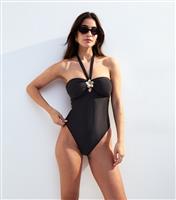 Women's Black Tummy Control Floral Charm Halterneck Swimsuit New Look