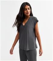 Women's Dark Grey Wide Rib V-Neck Top New Look