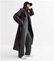 Women's Dark Grey Wide Rib Relaxed Trousers New Look