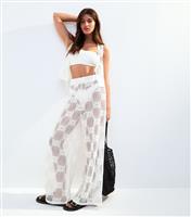 Women's White Crochet Wide Leg Beach Trousers New Look