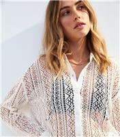 Women's Cream Lace Button Front Shirt New Look