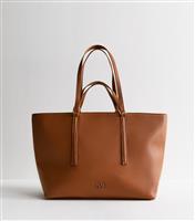 Tan Faux Leather Double Handle Tote Bag New Look