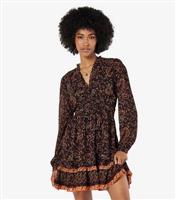 Women's Black Paisley Print Long Sleeve Dress Apricot New Look