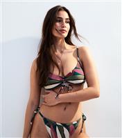Women's Green Leaf Print Drawstring Bikini Top New Look