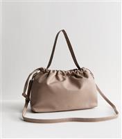 Mink Brown Pebbled Faux Leather Drawstring Hobo Bag New Look