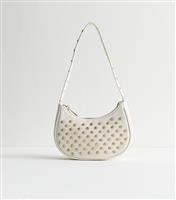 White Diamant Stud Shoulder Bag New Look