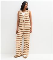 Women's Cream Textured Stripe Wide Leg Trousers New Look