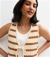 Women's Cream Textured Stripe Tie Front Vest New Look