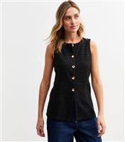 Women's Black Boucle Crew Neck Button Up Waistcoat New Look