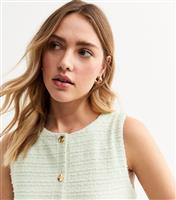 Women's Light Green Boucle Crew Neck Button Up Waistcoat New Look