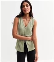 Women's Olive Textured Longline Waistcoat New Look