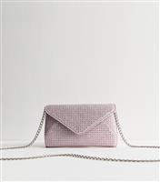 Pink Studded Metallic Chain Strap Clutch Bag New Look