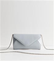 Light Blue Pebbled Faux Leather Envelope Clutch New Look