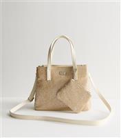 Stone Metallic Woven Raffia Look Tote Bag New Look