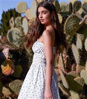 Women's White Floral Print Bandeau Dress Pink Vanilla New Look