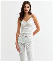 Women's White Ditsy Print Foldover Waist Cami Set New Look