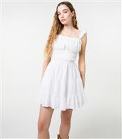 Women's White Square Neck Tiered Mini Dress Pink Vanilla New Look