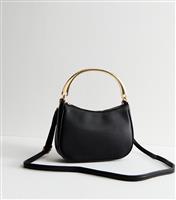 Black Metal Handle Faux Leather Clutch Bag New Look