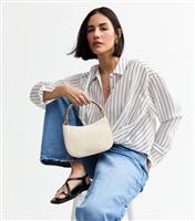 White Metal Handle Faux Leather Clutch Bag New Look