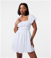 Women's Off White Broderie Anglaise Puff Sleeve Mini Dress Pink Vanilla New Look