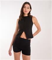 Women's Black Pinstripe Waistcoat Pink Vanilla New Look