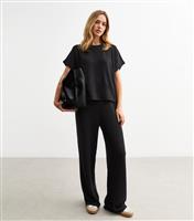 Women's Black Textured Wide Leg Trousers New Look