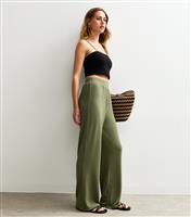 Women's Khaki Textured Wide Leg Trousers New Look
